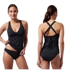 Athleta Womens Plunge Swim Tankini Swim Tank Black UPF 50+ XS New